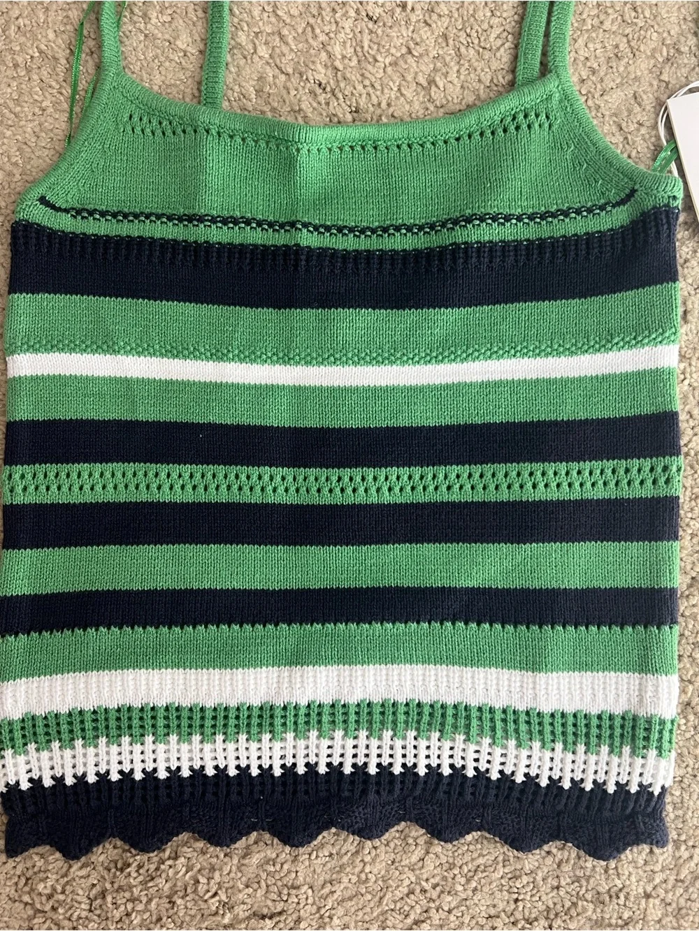 Striped Knit Tank Top - Green Navy White -